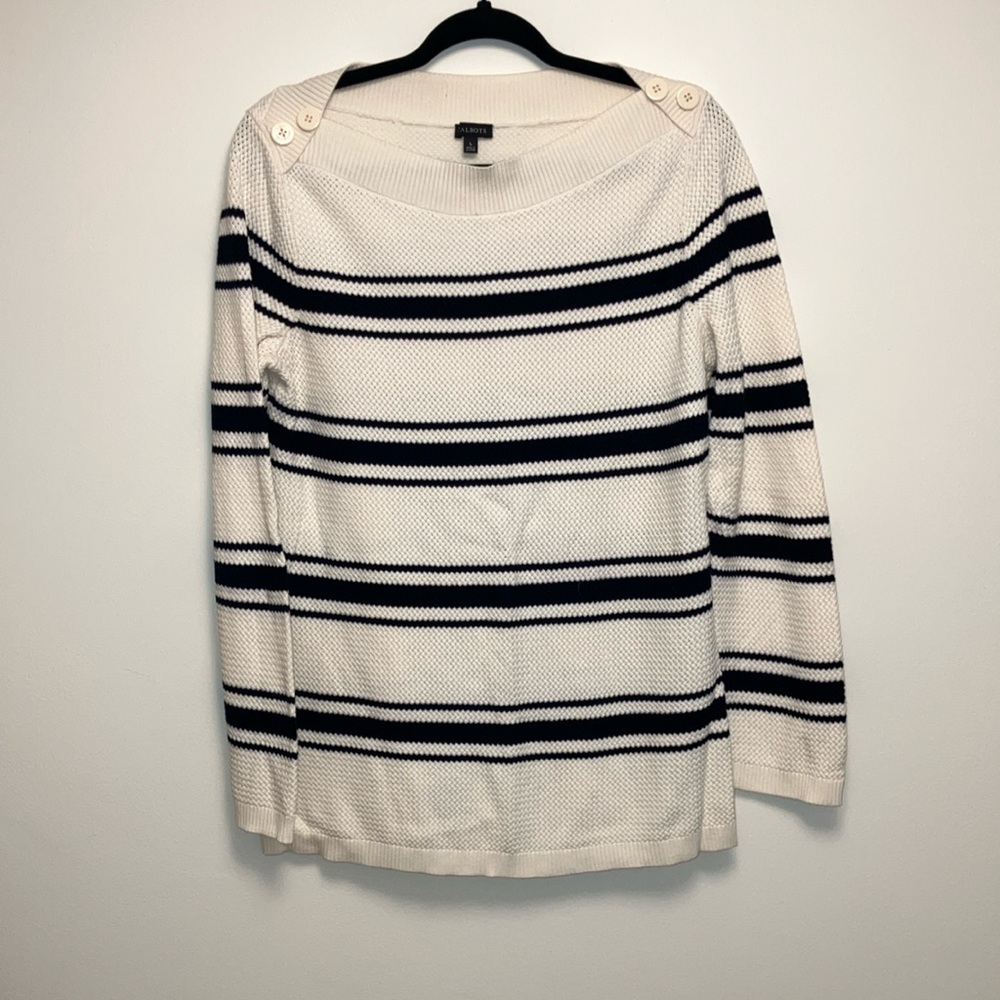 Talbots Nautical Cream Knit Boatneck Sweater